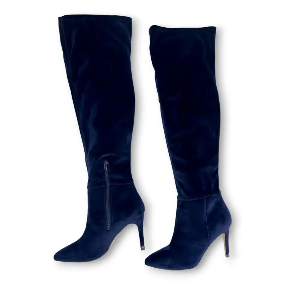 Call It Spring Rosenman Navy Blue Velvet Over The Knee Winter Boots US 10 EU 41